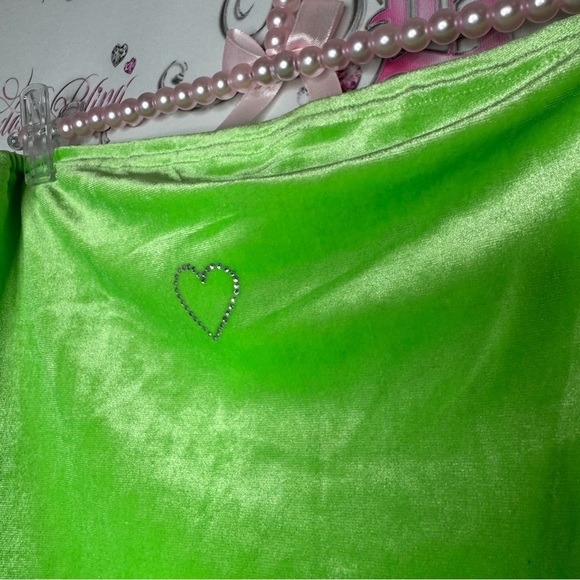 Dress heart bling rhinestone lime πβπ©green velvet velour soft leg slit strapless - Picture 10 of 12